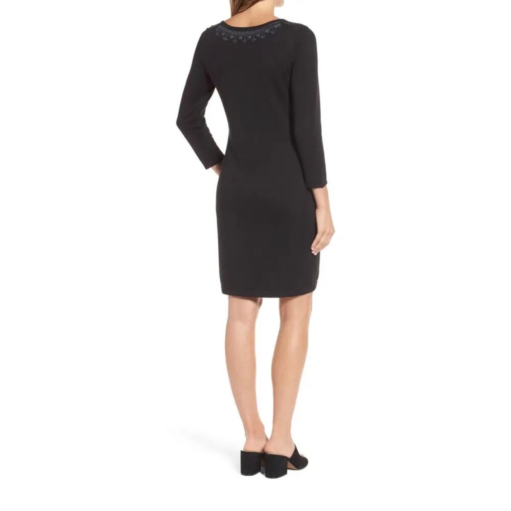 Tommy Bahama Black Pickford Embellished Split Neck Sweater Dress 3/4 Sleeve Sz S - Picture 7 of 14